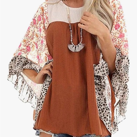 Tops - Floral and Leopard Print Kimono Top
